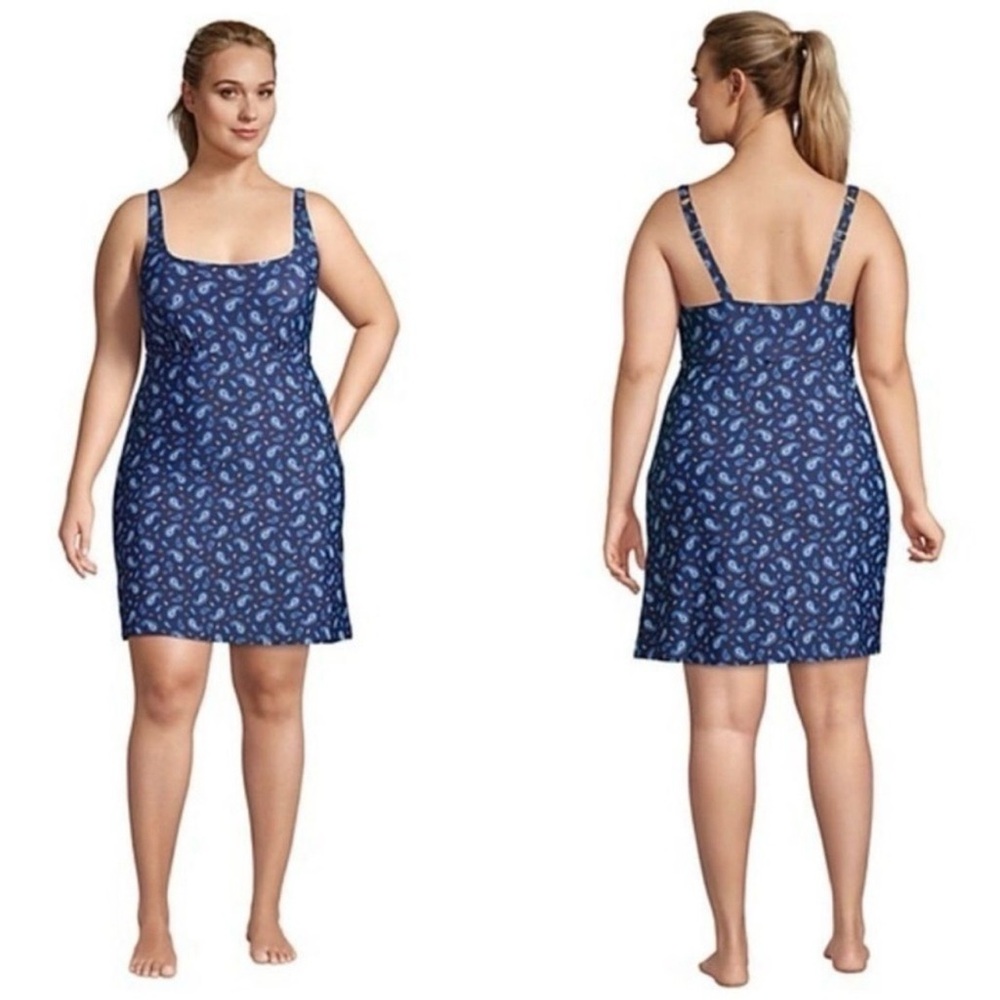 NWT Lands End Blue Paisley Swim Dress Size 12 Coastal Vacation